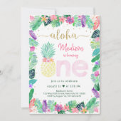 Invitation Anniversaire de l'ananas Floral Rose Gold (Devant)