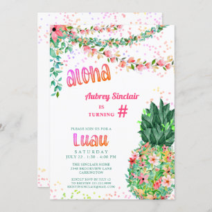 Invitation Anniversaire de l'ananas floral tropical Luau