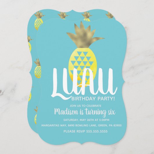 Invitation Anniversaire de l'ananas Luau (Devant / Derrière)