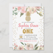 Invitation Anniversaire de l'ananas rose et or Luau (Devant)