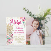 Invitation Anniversaire de l'ananas rose tropicale Luau Photo (Debout devant)