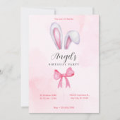 Invitation Anniversaire de lapin arc rose (Devant)