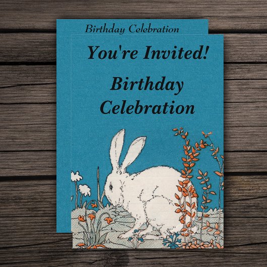 Invitation Anniversaire de lapin blanc Vintage