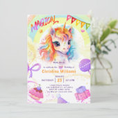 Invitation Anniversaire de l'arc-en-ciel violet Unicorne (Debout devant)