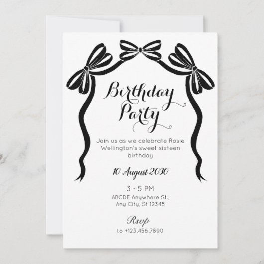 Invitation Anniversaire de l'arc en ruban de cravate douce no (Devant)