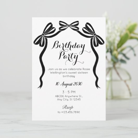 Invitation Anniversaire de l'arc en ruban de cravate douce no (Debout devant)