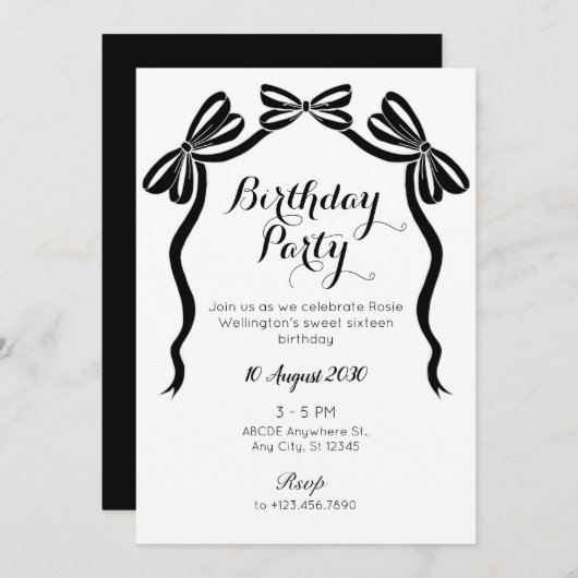 Invitation Anniversaire de l'arc en ruban de cravate douce no (Devant / Derrière)