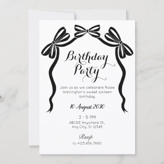 Invitation Anniversaire de l'arc en ruban de cravate douce no (Devant)