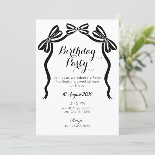 Invitation Anniversaire de l'arc en ruban de cravate douce no (Debout devant)