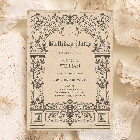 Invitation anniversaire de l'arc gothique vintage