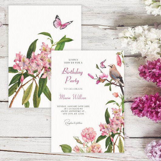 Invitation Anniversaire de l'art ornithologique floral