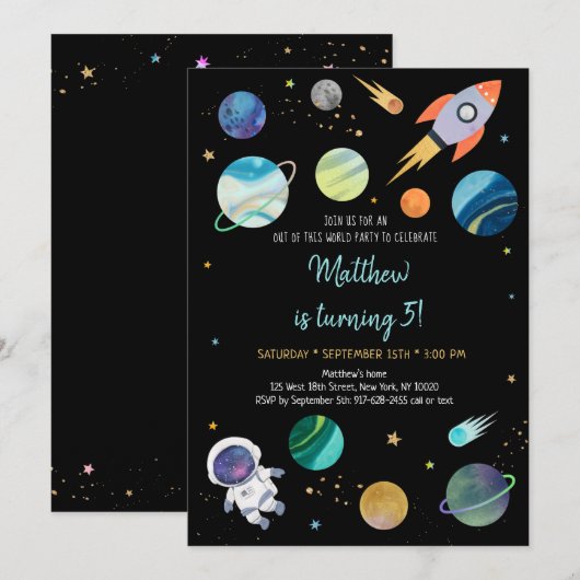 Invitation Anniversaire de l'astronaute (Devant / Derrière)