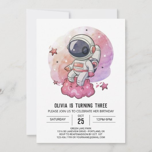Invitation Anniversaire de l'astronaute Boho Pink Whimsy (Devant)