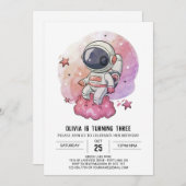 Invitation Anniversaire de l'astronaute Boho Pink Whimsy (Devant / Derrière)