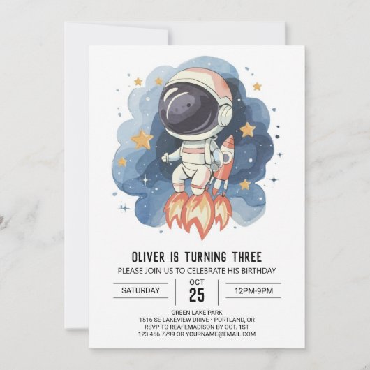 Invitation Anniversaire de l'astronaute céleste moderne pour (Devant)