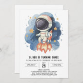 Invitation Anniversaire de l'astronaute céleste moderne pour (Devant / Derrière)