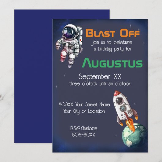Invitation Anniversaire de l'astronaute dans l'espace extra-a (Devant / Derrière)