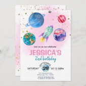 Invitation Anniversaire de l'astronaute de la fête des filles (Devant / Derrière)