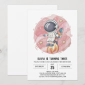 Invitation Anniversaire de l'astronaute de voyage rose modern (Devant / Derrière)