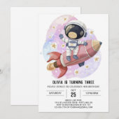 Invitation Anniversaire de l'astronaute d'Odyssée rose modern (Devant / Derrière)