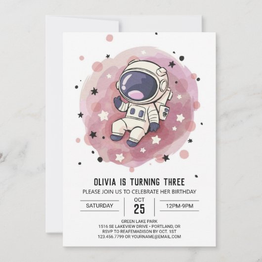 Invitation Anniversaire de l'astronaute du Whimsy céleste (Devant)