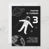 Invitation Anniversaire de l'astronaute moderne noir et blanc (Devant)