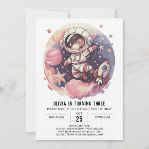 Invitation Anniversaire de l'astronaute Pastel Space Odyssey