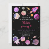 Invitation Anniversaire de l'astronaute rose (Devant)