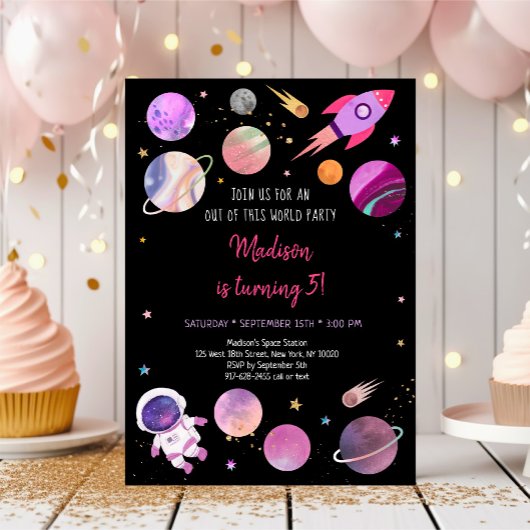 Invitation Anniversaire de l'astronaute rose