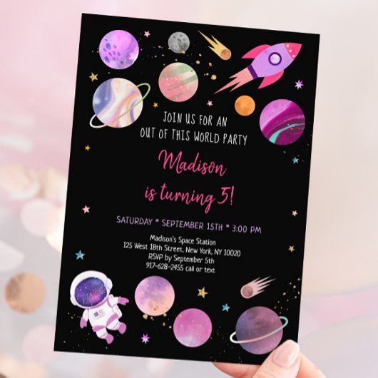 Invitation Anniversaire de l'astronaute rose