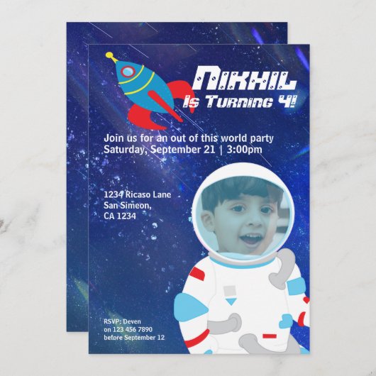 Invitation Anniversaire de l'astronaute spatial (Devant / Derrière)