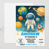 Invitation Anniversaire de l'astronaute spatial moderne perso (Devant / Derrière)