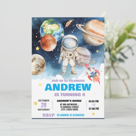 Invitation Anniversaire de l'astronaute spatial moderne perso (Debout devant)
