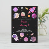 Invitation Anniversaire de l'astronaute spatiale rose (Debout devant)