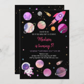 Invitation Anniversaire de l'astronaute spatiale rose (Devant / Derrière)