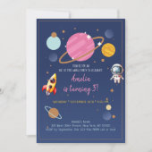 Invitation Anniversaire de l'astronaute spatiale rose (Devant)