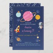 Invitation Anniversaire de l'astronaute spatiale rose (Devant / Derrière)