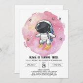 Invitation Anniversaire de l'astronaute Starry Rose Explorer (Devant / Derrière)