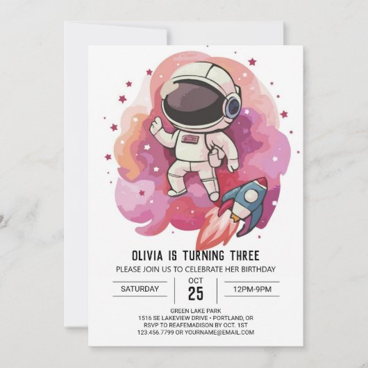 Invitation Anniversaire de l'astronaute Whimsy de la fusée (Devant)