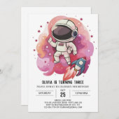 Invitation Anniversaire de l'astronaute Whimsy de la fusée (Devant / Derrière)