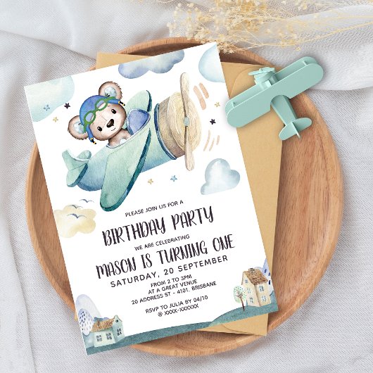 Invitation Anniversaire de l'avion Teddy Bear