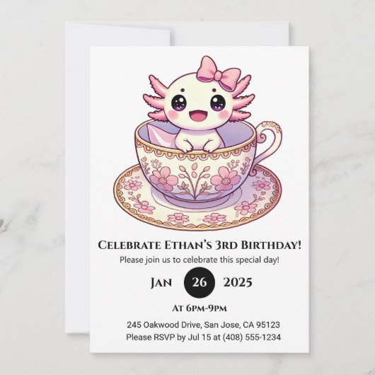 Invitation Anniversaire de l'Axolotl à l'heure du Thé (Devant)