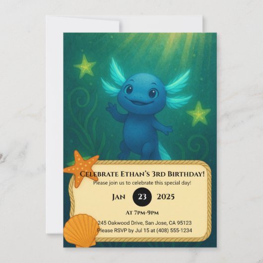 Invitation Anniversaire de l'Axolotl Bleu Stellair (Devant)