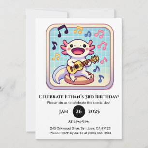 Invitation Anniversaire de l'Axolotl joueur d'Ukulele