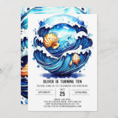 Invitation Anniversaire de l'eau bleue enchantée (Devant / Derrière)