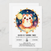 Invitation Anniversaire de l'élégant hamster aquarelle (Devant / Derrière)