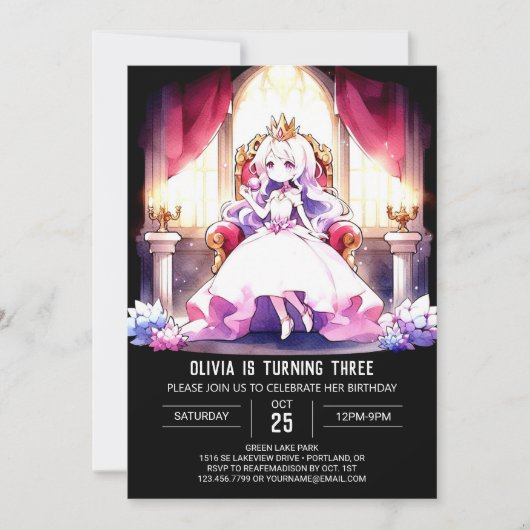 Invitation Anniversaire de l'élégante princesse (Devant)