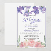 Invitation Anniversaire de l'élégante rose et violette (Devant / Derrière)