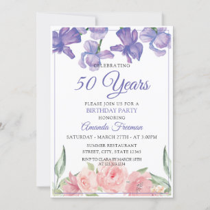 Invitation Anniversaire de l'élégante rose et violette
