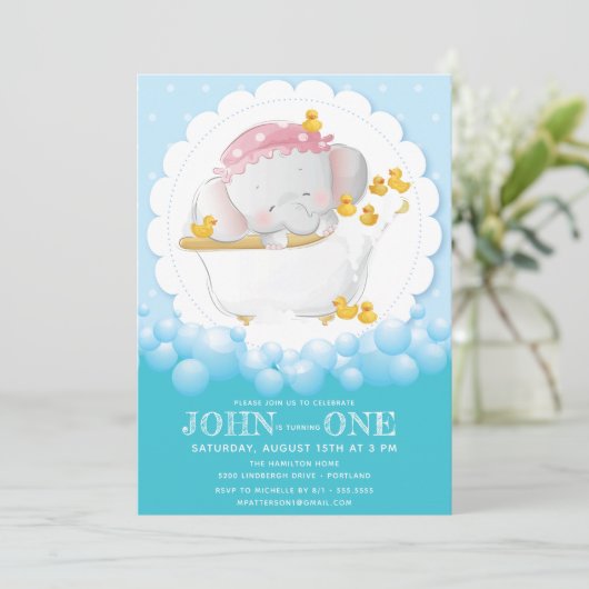 Invitation Anniversaire de l'éléphant mignon (Debout devant)